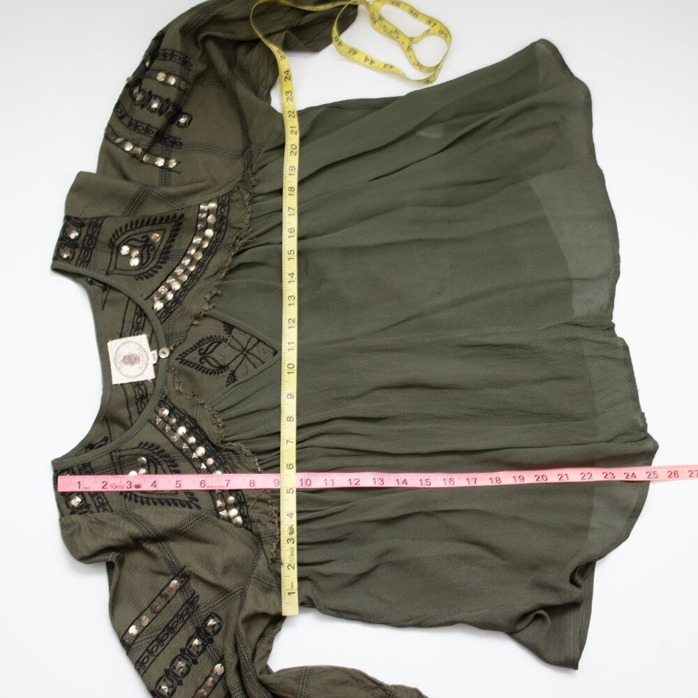 Muche et Muchette Embroidered Sequin Blouse Green Black One Size Fits Most - Picture 6 of 6